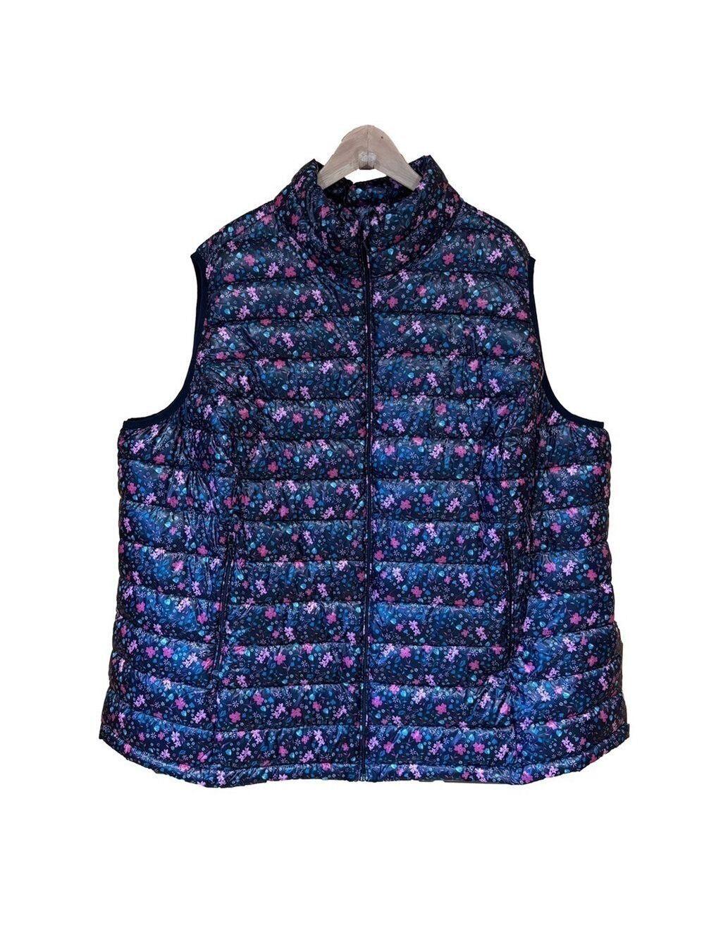 Woman Within floral navy packable puffer vest plus size 2X. Excellent condition!